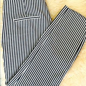 High waisted vertical white and black striped pants